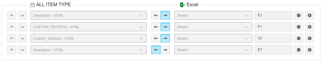 The drop-down lists in each row let you map fields and cells between Jama Connect and Excel.