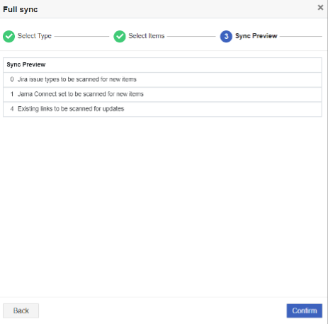 The Sync Preview page displays the options you selected, with the Confirm button highlighted.