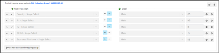 The drop-down lists in each row let you map fields and cells between Jama Connect and Excel.