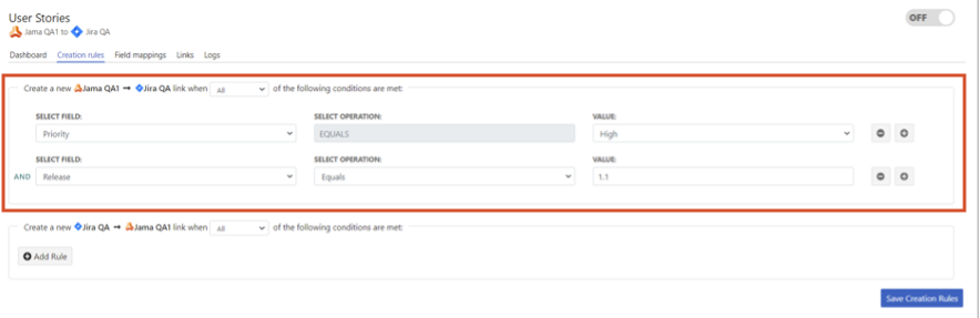 The Creation rules tab displays the result of the rules you just created.
