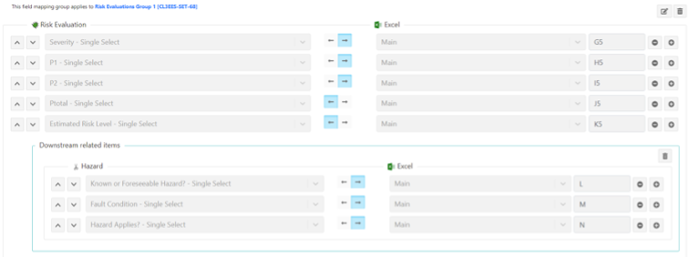 The drop-down lists in each row of the Field Mappings page let you map fields and cells between Jama Connect and Excel.