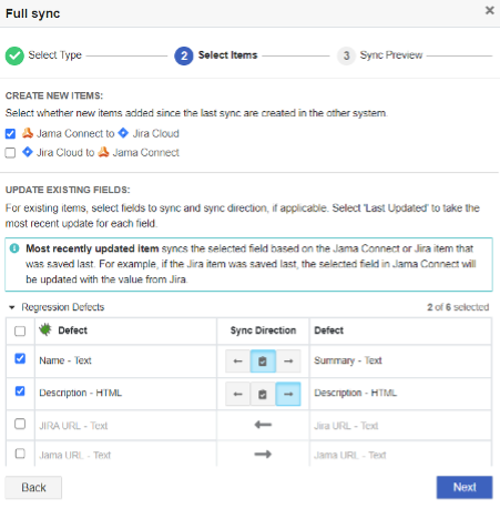 The Full Sync page in the integrations wizard includes options for defining the full sync.