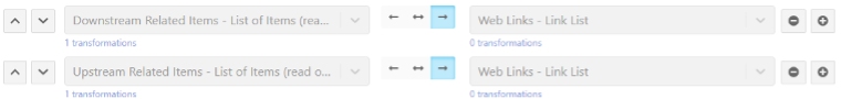 Downstream and upstream related Jama Connect items appear in one column across from their corresponding Jira web links that can be added to the Field Mappings tab.
