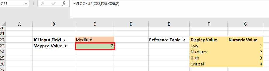 An example of an Excel file defining Input Field and its mapped value.