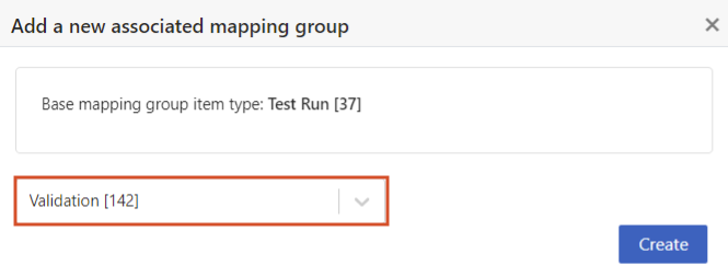 The Validation drop-down list is highlighted on the Add a new associated mapping group page.