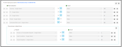The drop-down lists in each row of the Field Mappings page let you map fields and cells between Jama Connect and Excel.