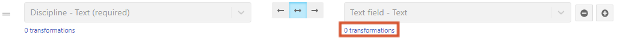 The Field Mappings tab displays two columns, with the Transformations link highlighted in the right column.
