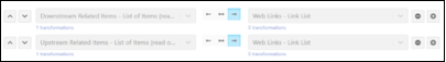 Downstream and upstream related Jama Connect items appear in one column across from their corresponding Jira web links that can be added to the Field Mappings tab.